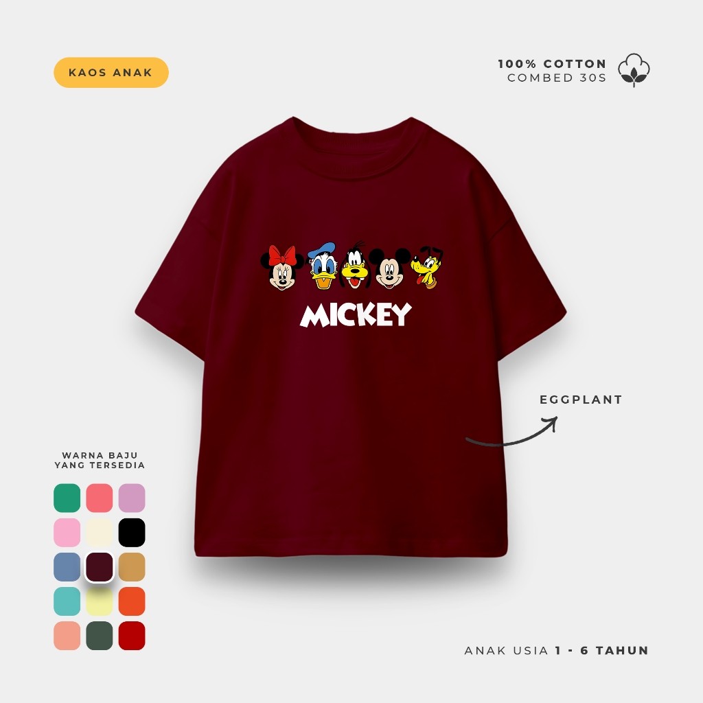 Kaos Anak Lengan Pendek Baju Anak Ula Kids Kaos Disney Mickey And Friends 2 Usia 1 - 6 Tahun Hoodie 