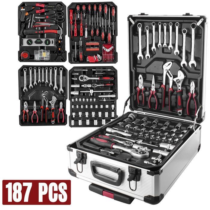 ISKU Tool Set 187 Pcs Perkakas Tukang Lengkap Kunci Sok Set + Kunci Pas + Obeng + Tang Koper Trolley
