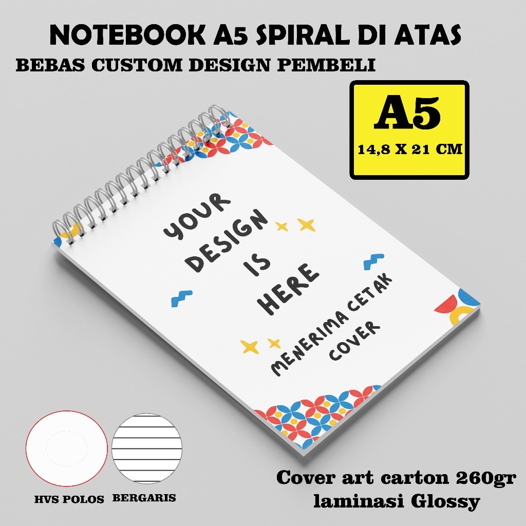 Notebook/notes spiral custom A5 isi hvs garis (spiral atas)