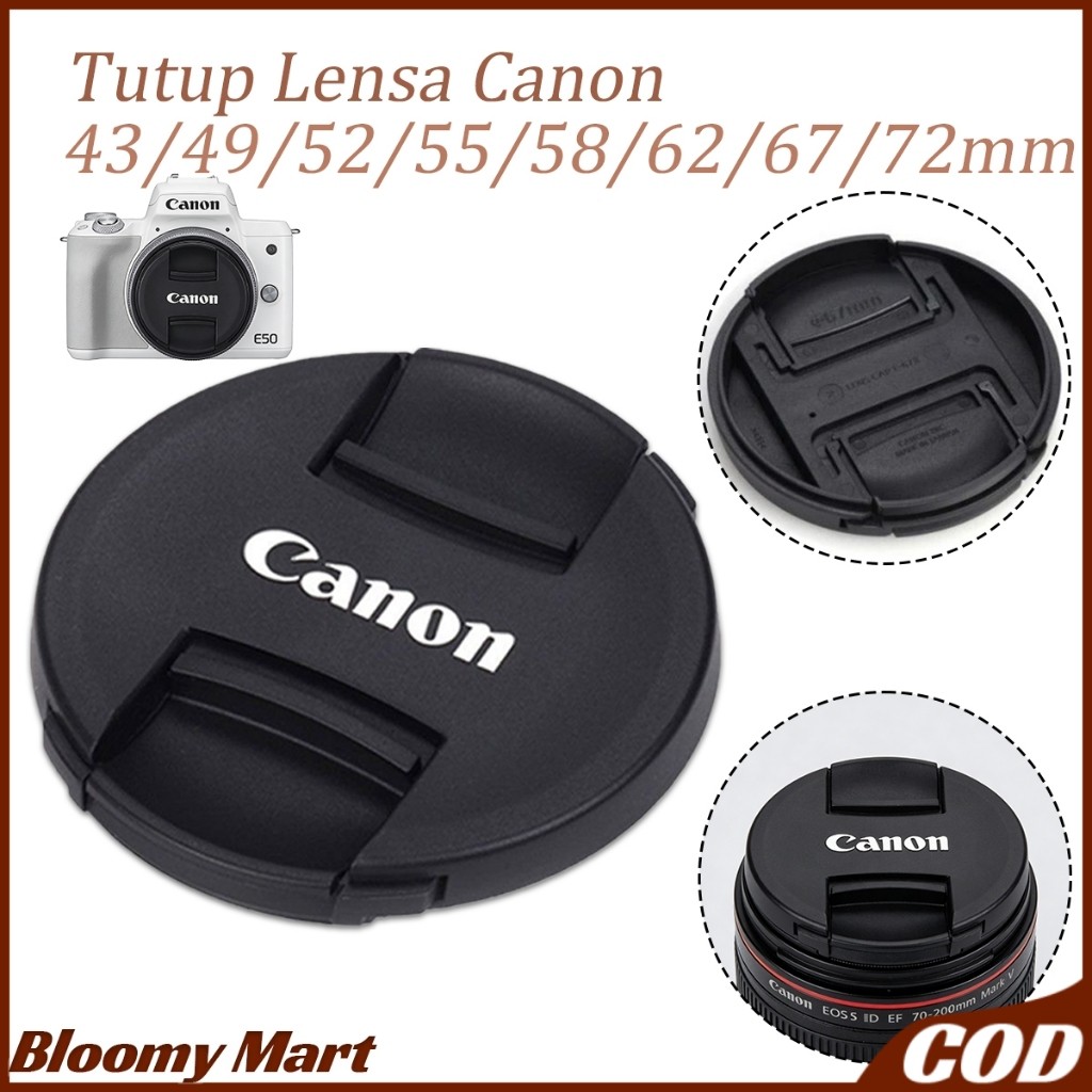 Penutup Lensa Kamera Canon 8 Ukuran (43mm-72mm) Lens Cap Universal untuk Canon 1100D EOS M50 550D 70