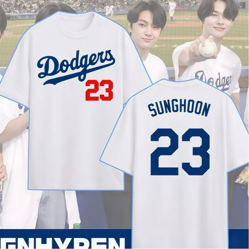 COD | READY STOCK | Kaos Lengan Pendek Unisex Dodgers X Enhypen World, Katun 100% Adem Premium, Coco