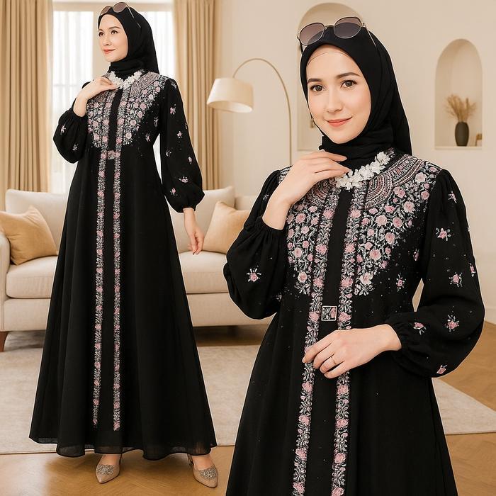 Vallina Rabbania Dress Wanita Kondangan - Hitam