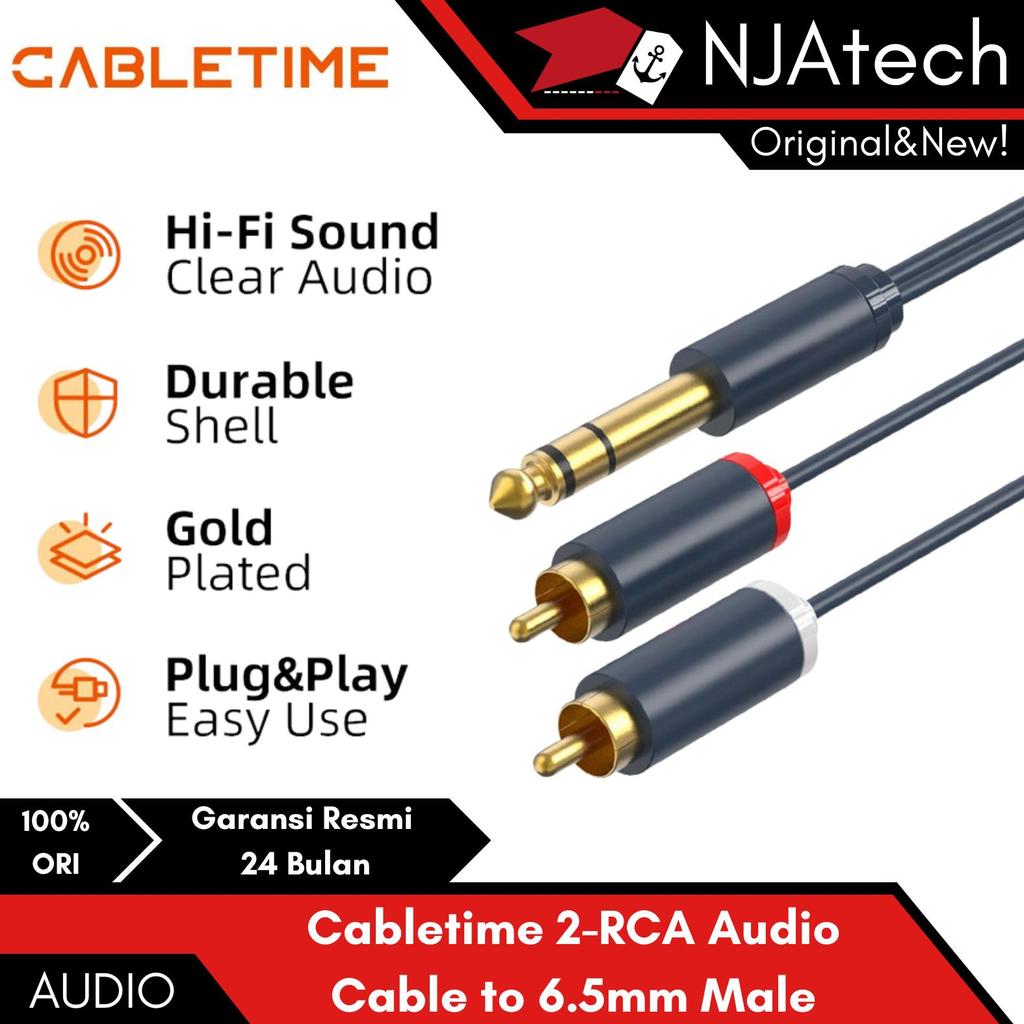 CABLETIME Kabel Aux 6.5mm to RCA Cable Jack Aux 6.5mm to 2-RCA Stereo