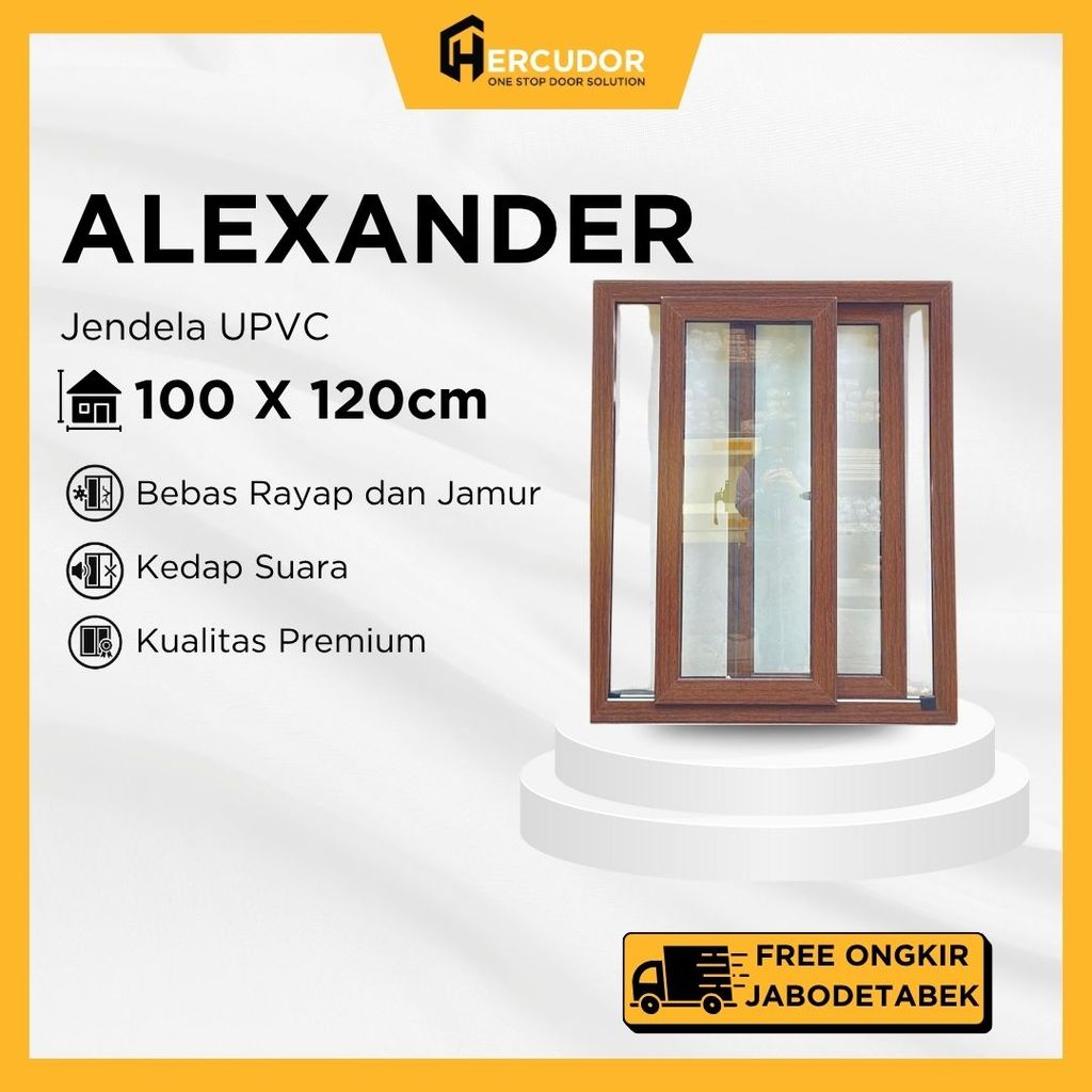 ALEXANDER OAK - Jendela UPVC Premium Double Sliding 100x120 Alexander Oak Series
