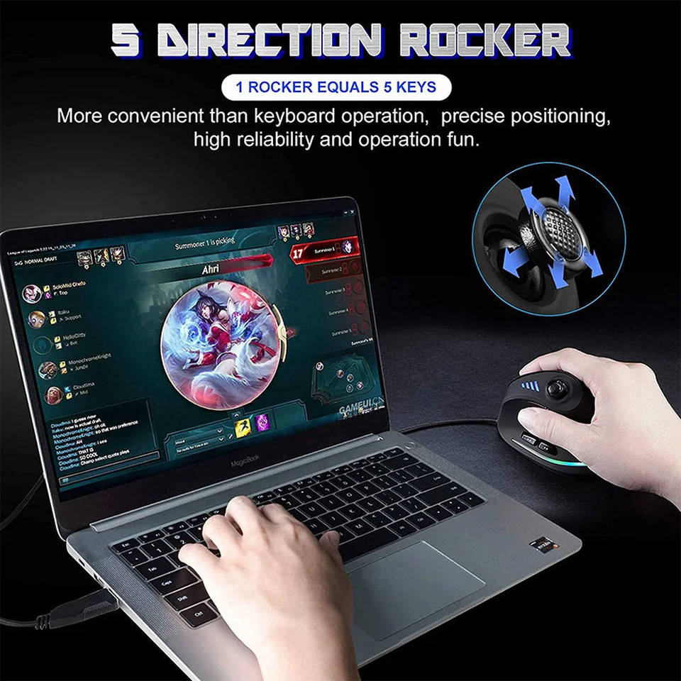 Wired Gaming Vertical Mouse with Joystick Ergonomics Mice for Laptop RGB Backlit Programmable 11keys