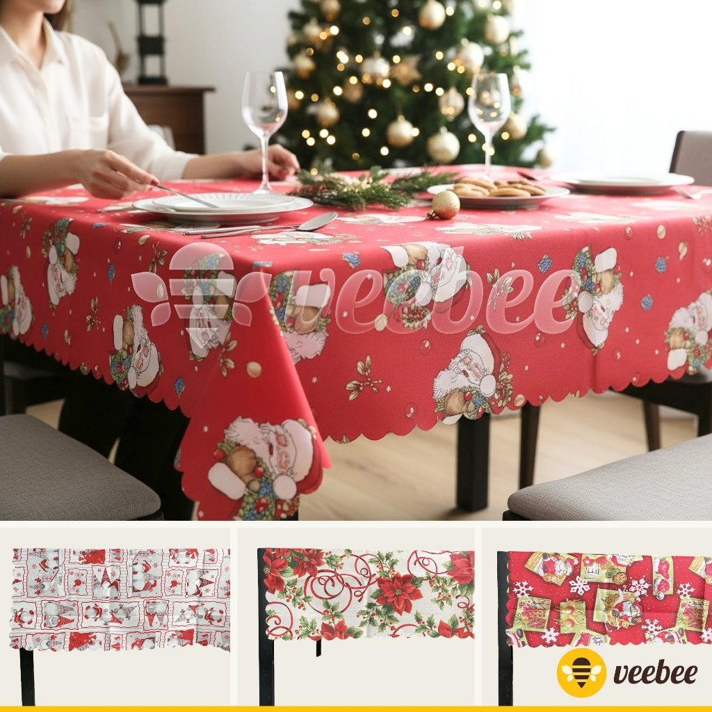 Taplak Meja Natal 120x150cm | Taplak Motif Christmas | Dekorasi Meja Makan Natal | Aksesoris Rumah