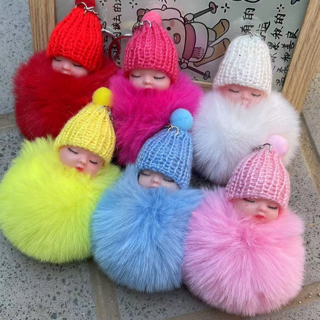 Boneka tidur lucu Korea gantungan kunci tas liontin boneka bola mewah