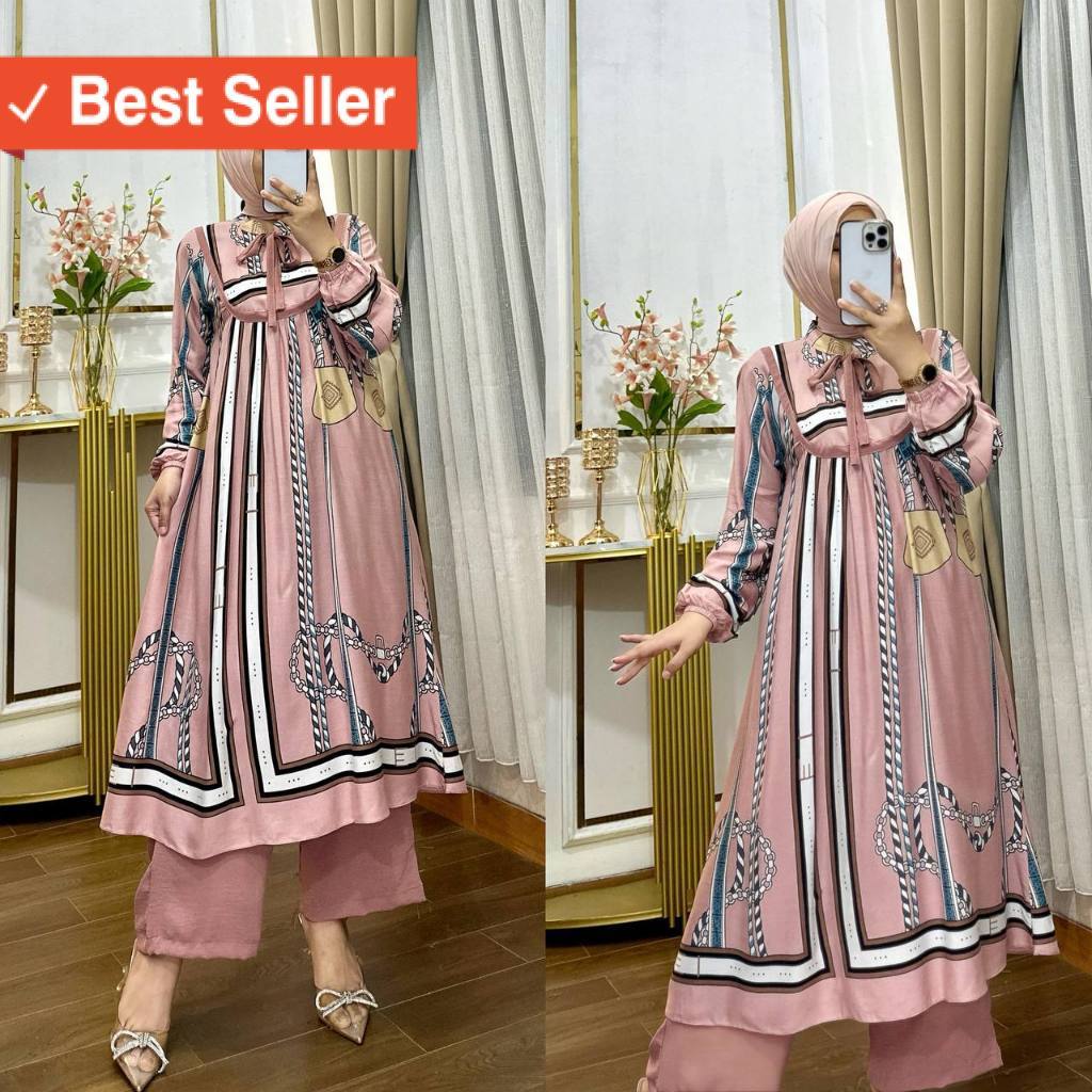 Fashion Muslim Tunik Wanita Keren Modern / OneSet Kayla - Oneset Inara - Setelan Tunik Susun Rayon P