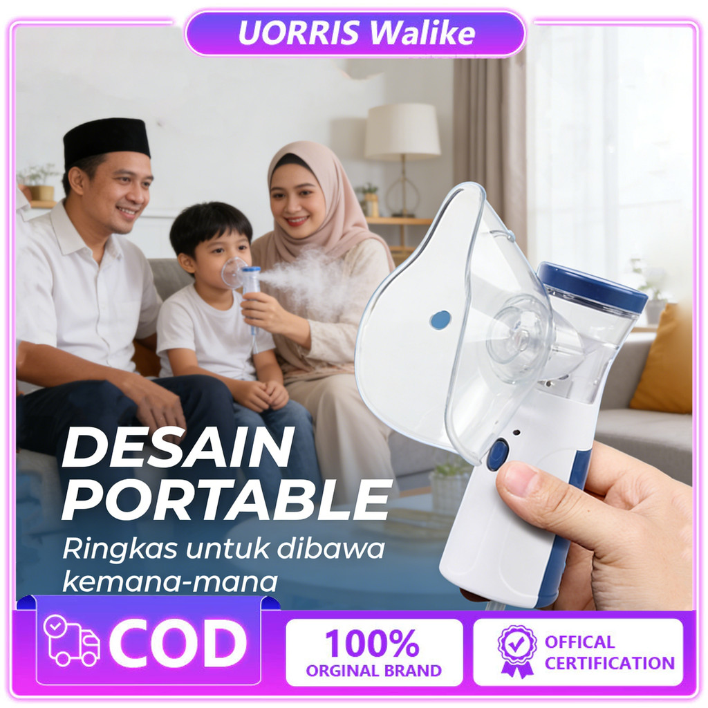 Portable Nebulizer Mesh Kecil 12V Baterai - Inhaler Terapi Asma Bronkitis Biru untuk Anak Dewasa