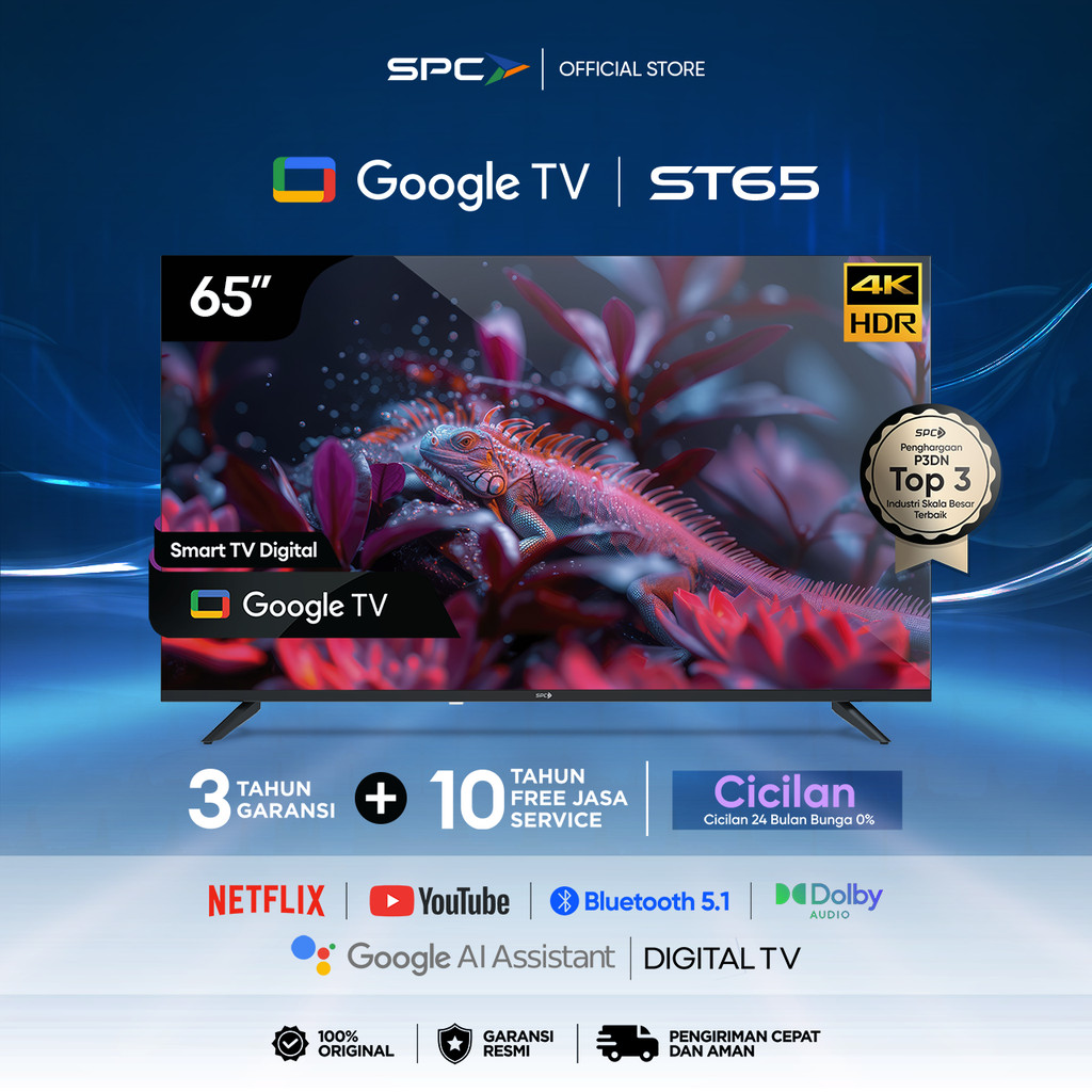 SPC ST65 -  Google TV 65 inch 4K UHD | Dolby Audio | Google Assistant | Digital TV | Frameless | Ult