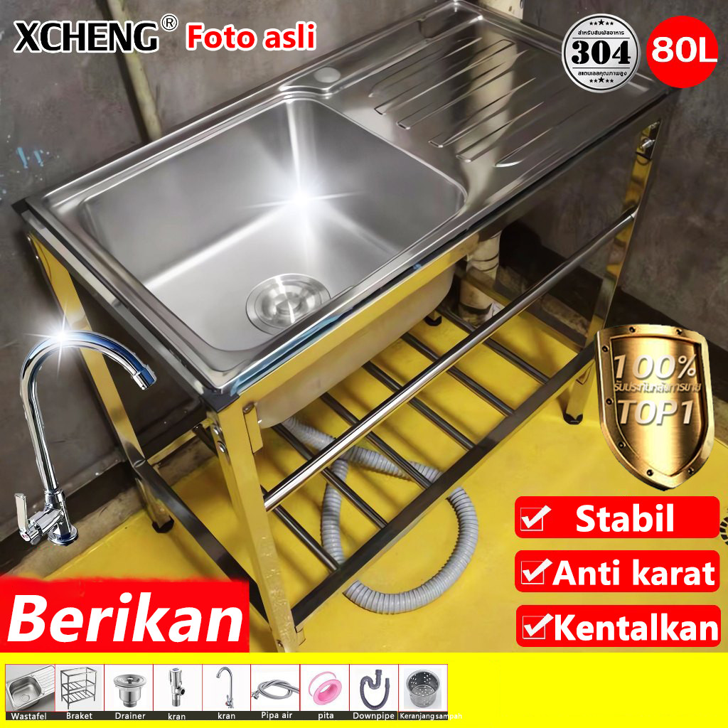 SUS304 Wastafel cuci piring Portable Stainless 48*35cm/75*40cm Kitchen Sink  Cuci Piring Wastafel Ba