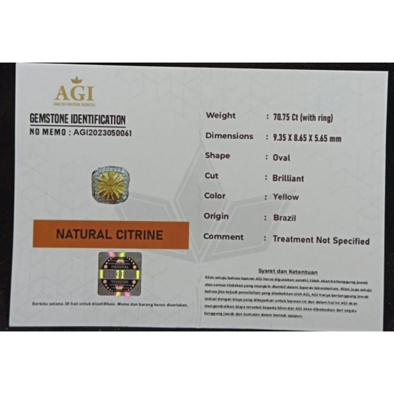 BERSERTIFIKAT LAB BATU CITRINE ASLI NATURAL SIAP PAKAI