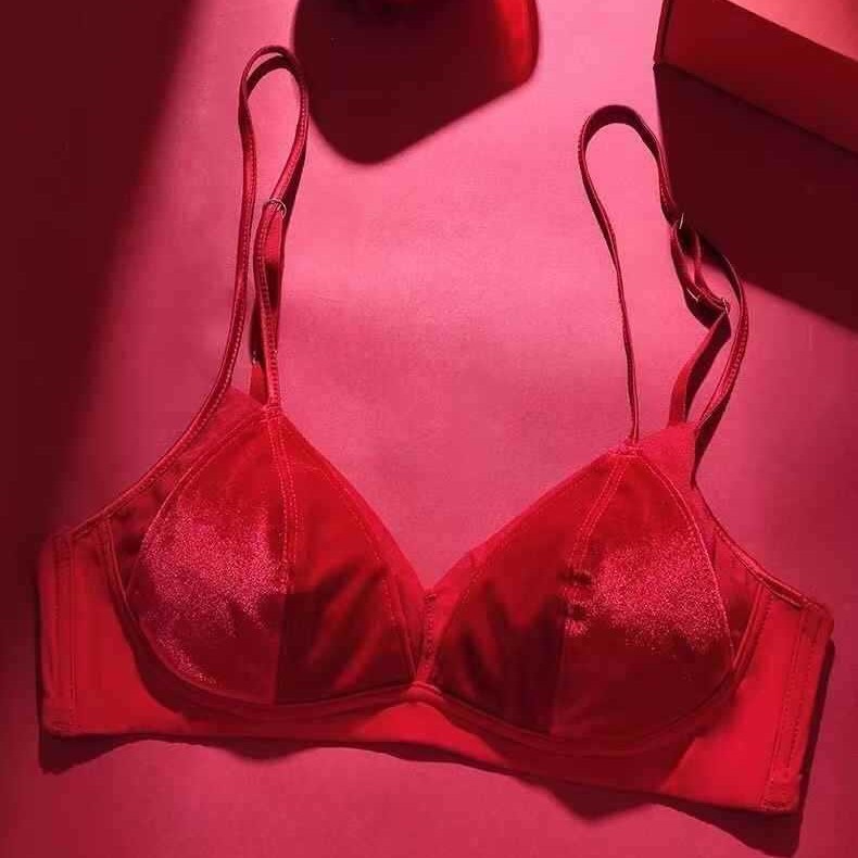 Aura Intim Bra lingerie beludru Prancis, berkawat, tipis, bra segitiga Prancis untuk payudara kecil.