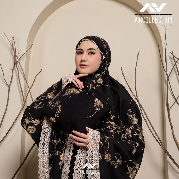 Mukena bordir mewah amanda katun premium - hitam, dewasa