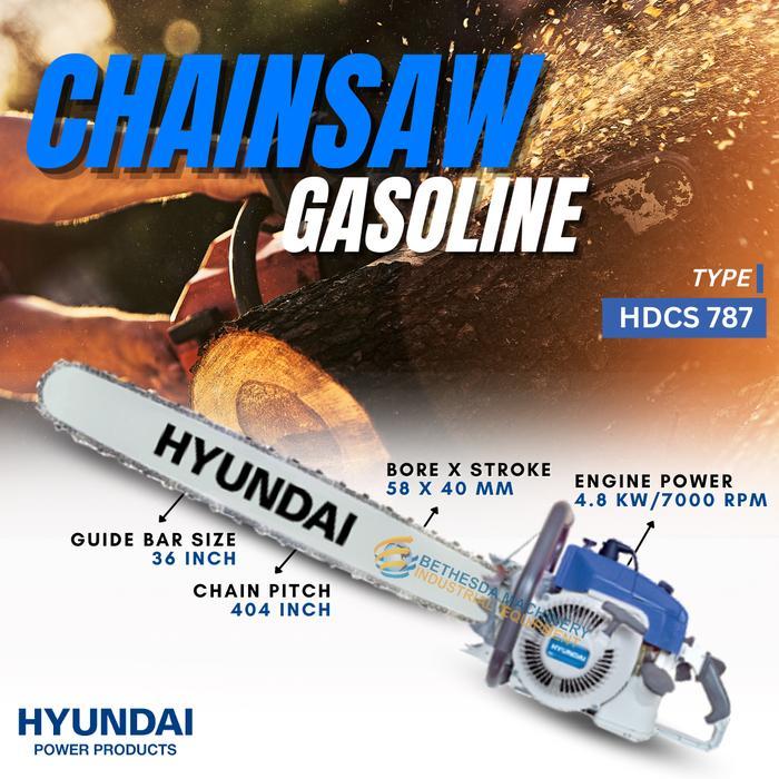 Chainsaw Bensin Hyundai Mesin Gergaji Senso 2-Tak HDCS 787