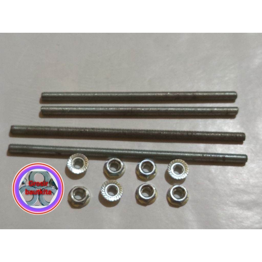 2,pcs..AS DRAT M6*125 mili, M6*145 mili, , AS DRAT BAUT 10,PANJANG 12,5cm, DAN PANJANG 14,5cm, BAUT 