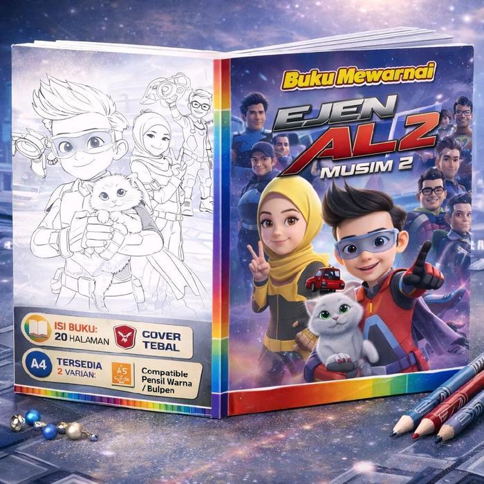 Buku Mewarnai Ejen Ali Musim 2 Anak | 20 Halaman | Cover Tebal | Ukuran A4 A5 | Buku Aktivitas Anak 