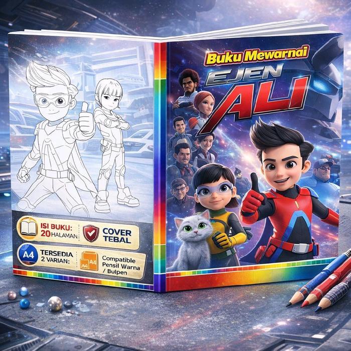 Buku Mewarnai Ejen Ali Anak | 20 Halaman | Cover Tebal | Ukuran A4 | Buku Aktivitas Anak - A4