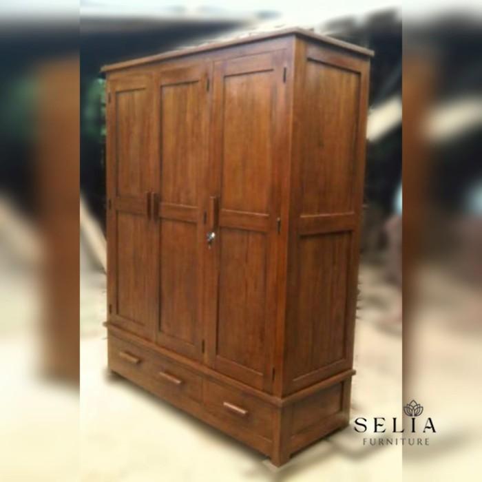 PROMO GASPOLL Lemari Pakaian Pintu 3 Minimalis Laci Knockdown Kayu Solid Bisa Jati
