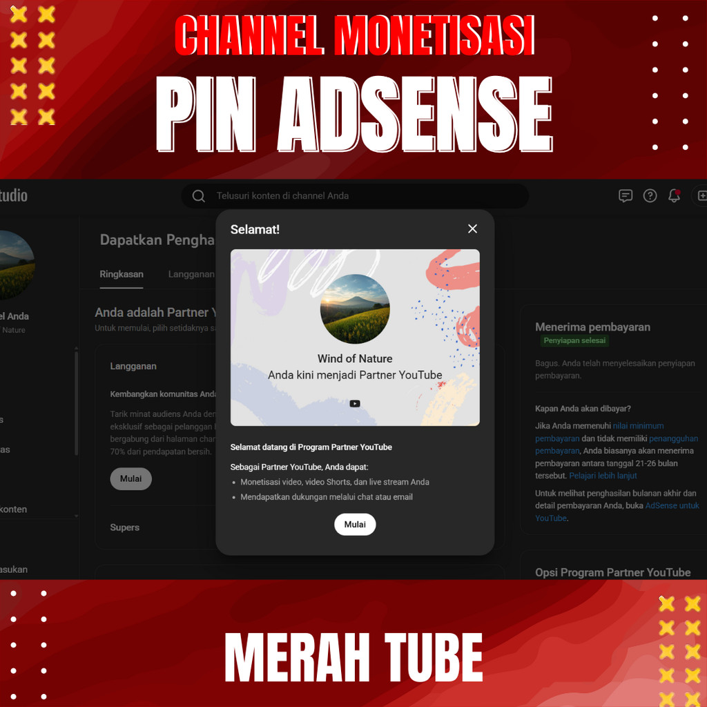 CHANNEL YOUTUBE MONETIASI SUDAH PIN
