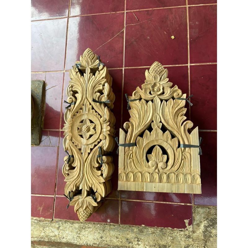 ukiran tempel soko guru 1 set ukuran 29cm (untuk soko diameter 25cm) kayu jati perhutani SHP7059 LS7