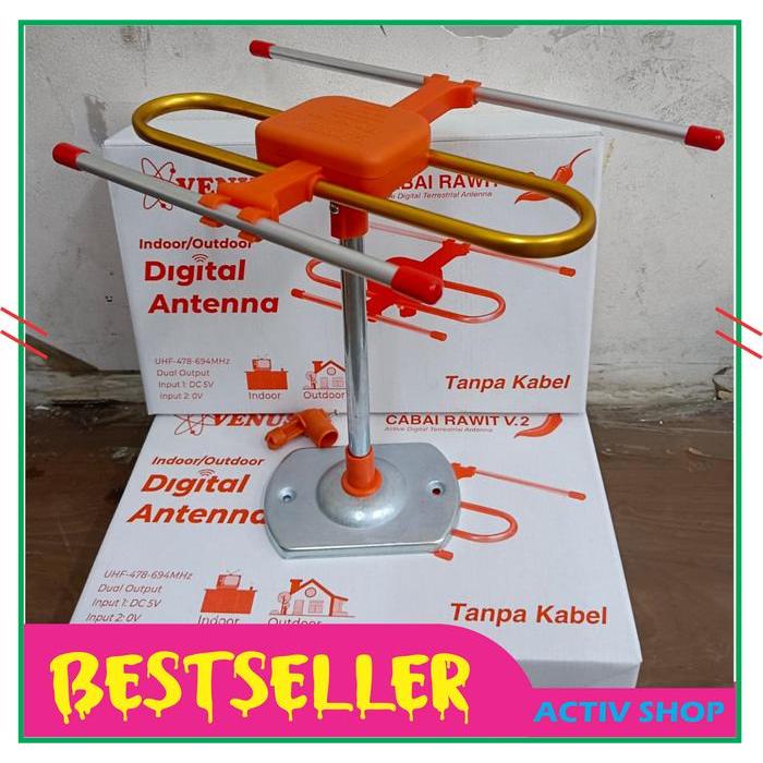 TVZONE Antena TV Digital Analog VENUS Cabai Rawit Indoor Outdoor With Booster - TANPA KABEL