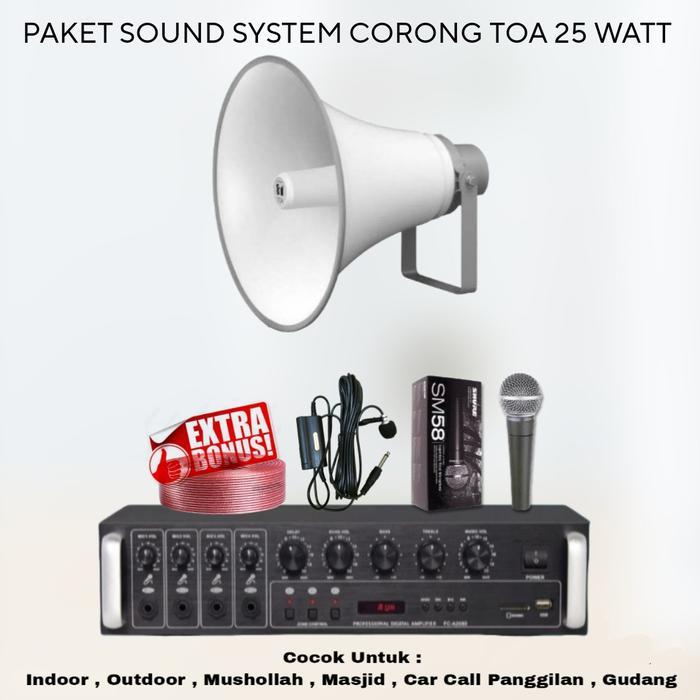PAKET SOUND SYSTEM TOA MASJID MUSHOLA 1 SPEAKER CORONG TOA 25 WATT 2 MIC ORIGINAL