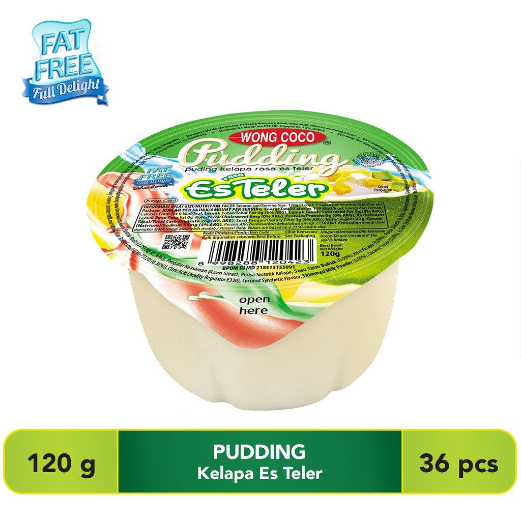 Wong Coco Pudding Kelapa Rasa Es Teler 120g x 36 (1karton)