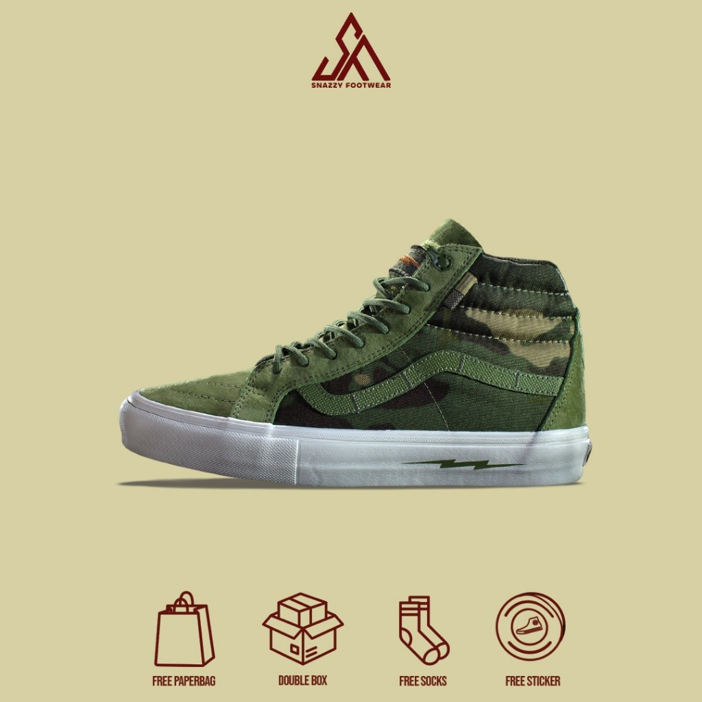 Sepatu Sneakers Vans  Sk8 Hi Notchback Defcon Multicam Jungle Green 100% Original Unisex