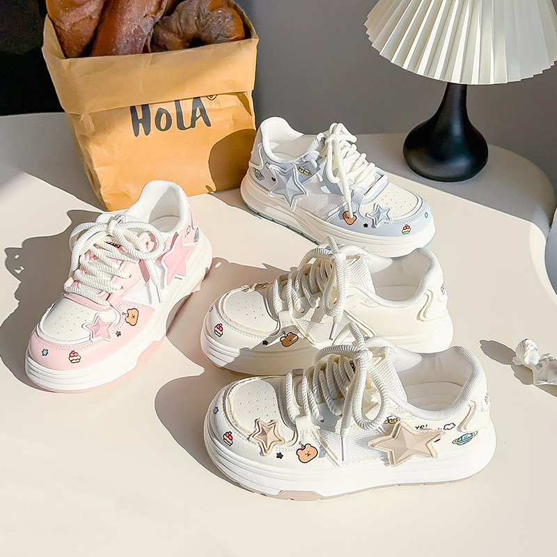 Sepatu Sneakers Rendah untuk Wanita Loafers Sol Tebal Sepatu Wanita