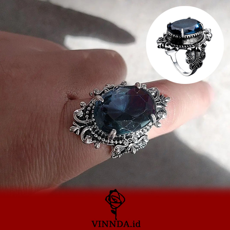 Cincin Topaz Biru Laut Vintage Kepribadian Eksklusif VINNDA