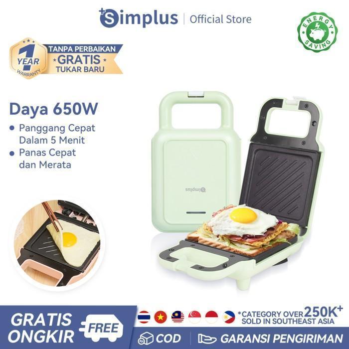 Simplus Sandwich Maker Pemanggang Roti Toaster Anti Lengket Low Watt