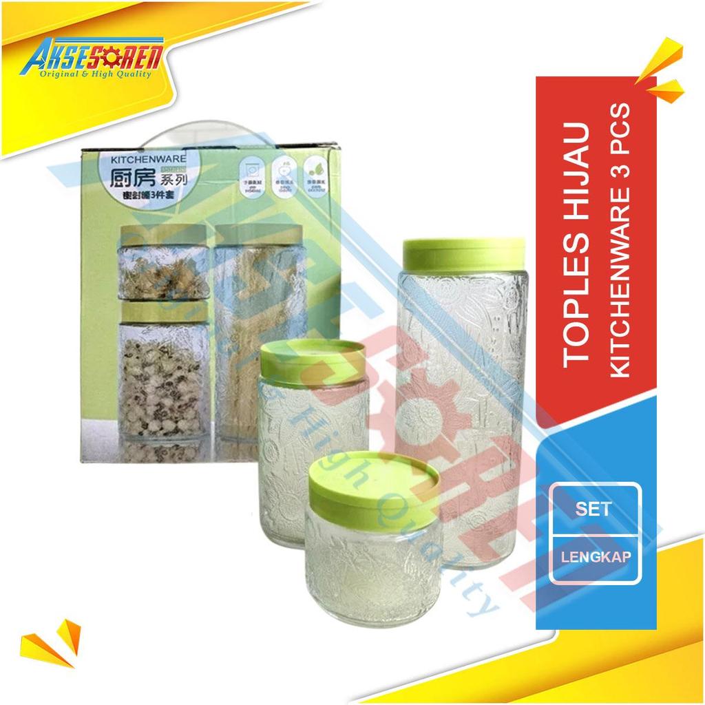 Aksesoren Toples Kaca 1 Set 3 Pcs / Tempat Penyimpanan Kue Kering Lebaran Kaca hazel / Toples Bumbu 