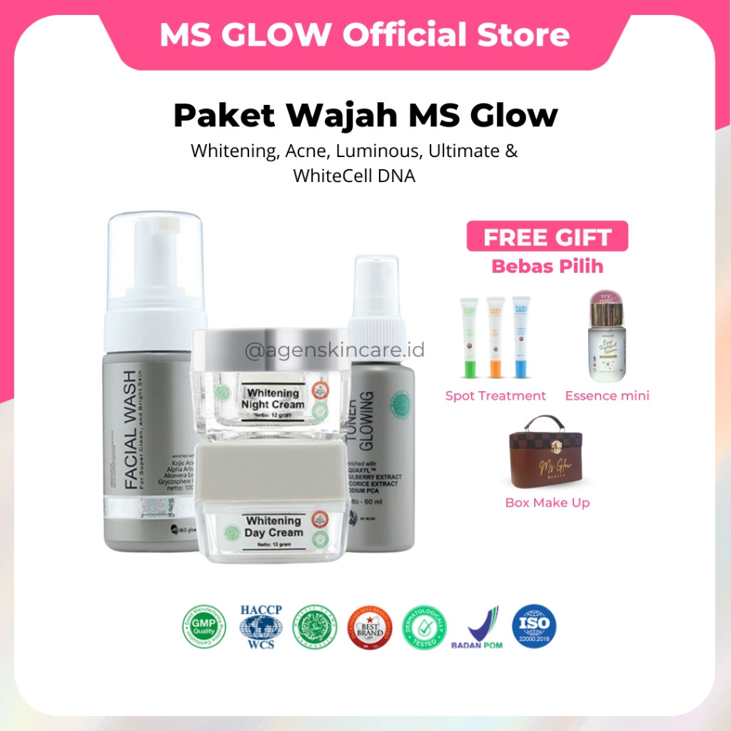 MS Glow Official Store Whitening Acne Ultimate Luminous DNA 1 Paket Ori 100% Lengkap BPOM