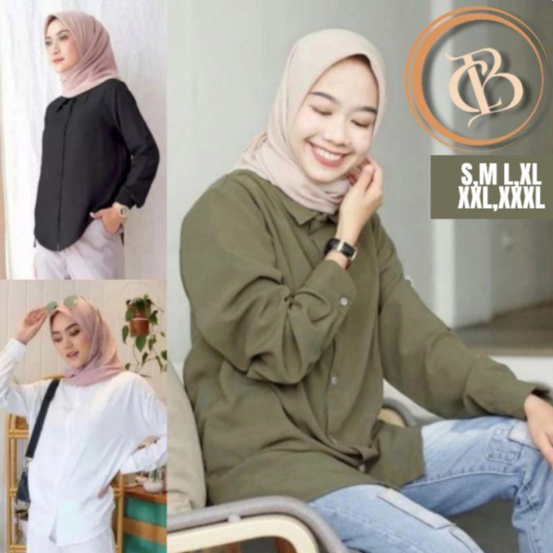BAJU KEMEJA WANITA POLOS CASUAL PUTIH ARMY HITAM LENGAN PANJANG Grosir Baju Kemeja Wanita
