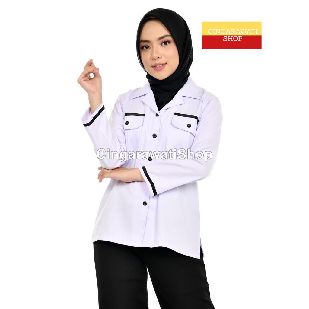 Kemeja Putih Pns Wanita Baju Dinas Putih kerja wanita Baju Pdh Putih Pangkat Baju List Hitam Kemeja 
