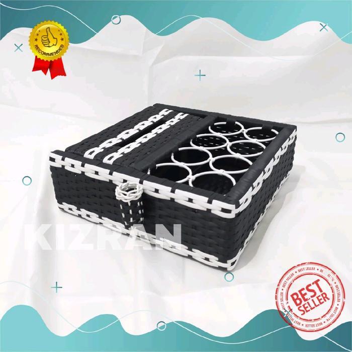 Tempat Aqua Tisu Anyaman Sintetis / Wadah Akua Gelas dan Tissue / Penyimpanan Air Mineral plus Tisue