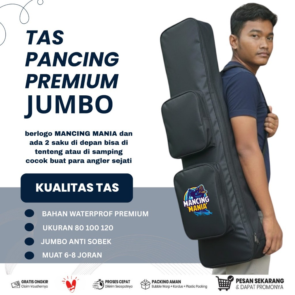 Tas Mancing Waterproof Bahan Tebal – Ransel Gendong 80cm - 120cm untuk Joran & Alat Pancing