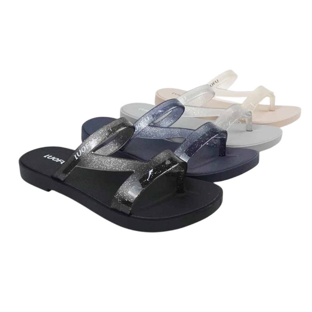 LUOFU Sendal Jepit Z Glitter Transparan Jelly Karet Pvc Wanita F2322TFB-5WP [h02] Luofu Import