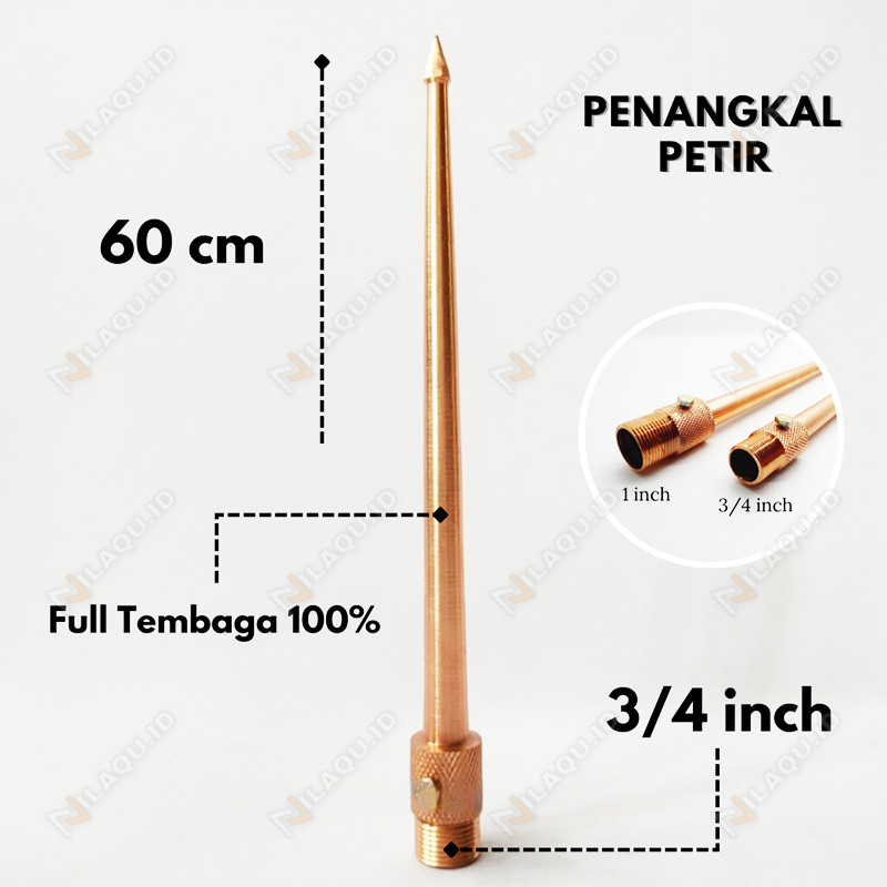 Penangkal Petir Tembaga Asli 3/4 x 60 Anti Petir Bahan Kualitas Terbaik