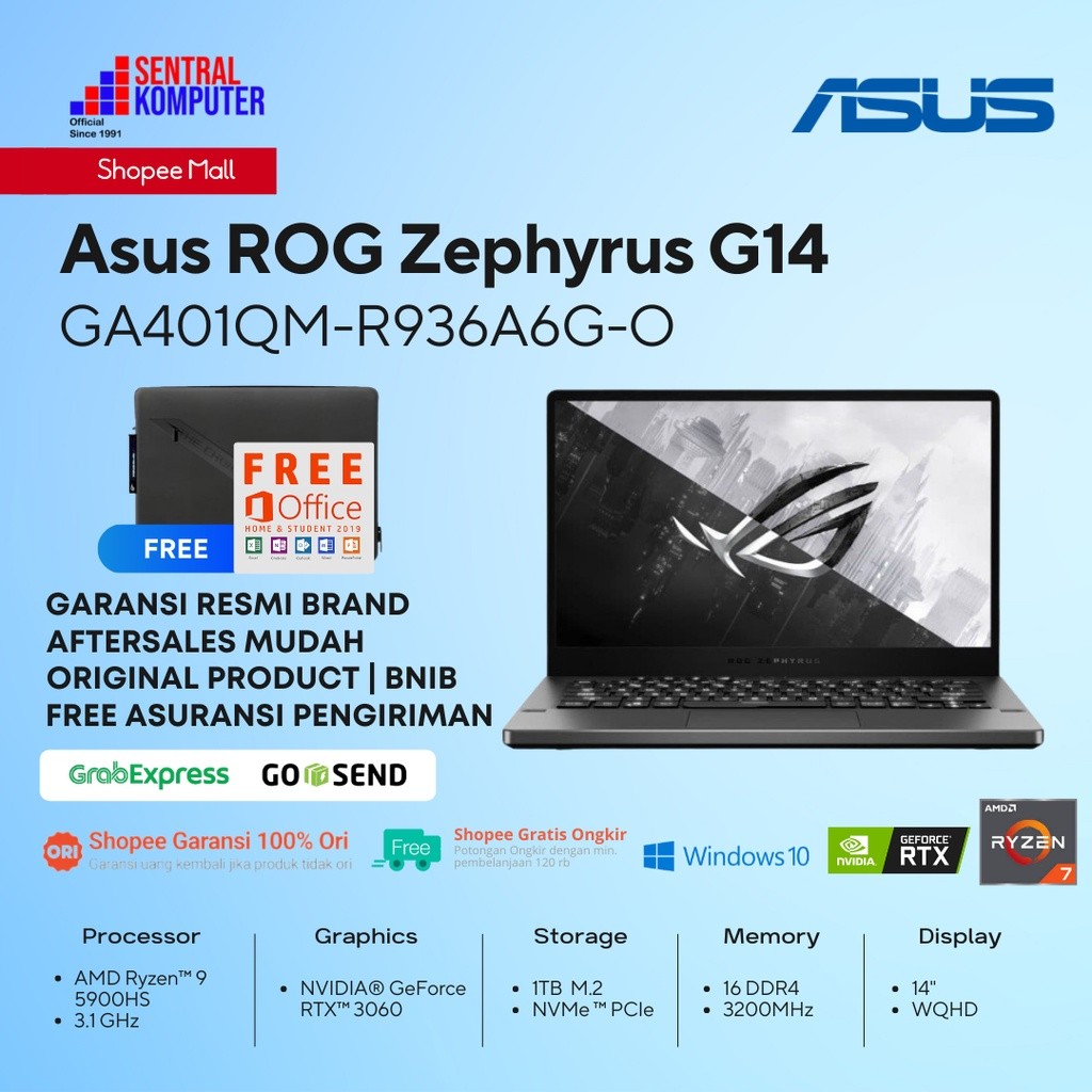 Asus ROG Zephyrus G14 Ryzen 9 5900HS-RTX 3060-16GB-1TB SSD-Win 10