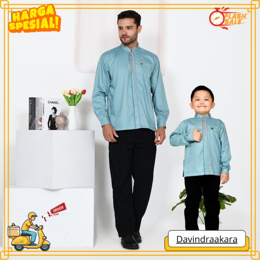 PROMO Koko Kemeja Couple Utsman Ayah Anak lengan panjang warna Biru Wardah