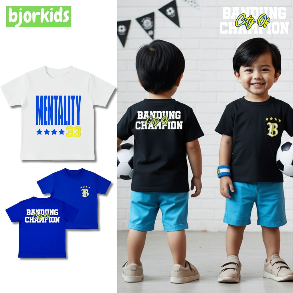 Baju Kaos Bayi & Anak Supporter Bola Persib Anak Laki-laki – “Mentality Champ” | Katun Combed 30s