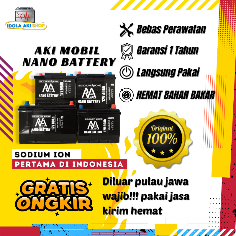 NANO BATTERY Aki Mobil Sodium Ion 12V 30A - 80A / Aki Mobil Sodium Ion GARANSI 3 TAHUN