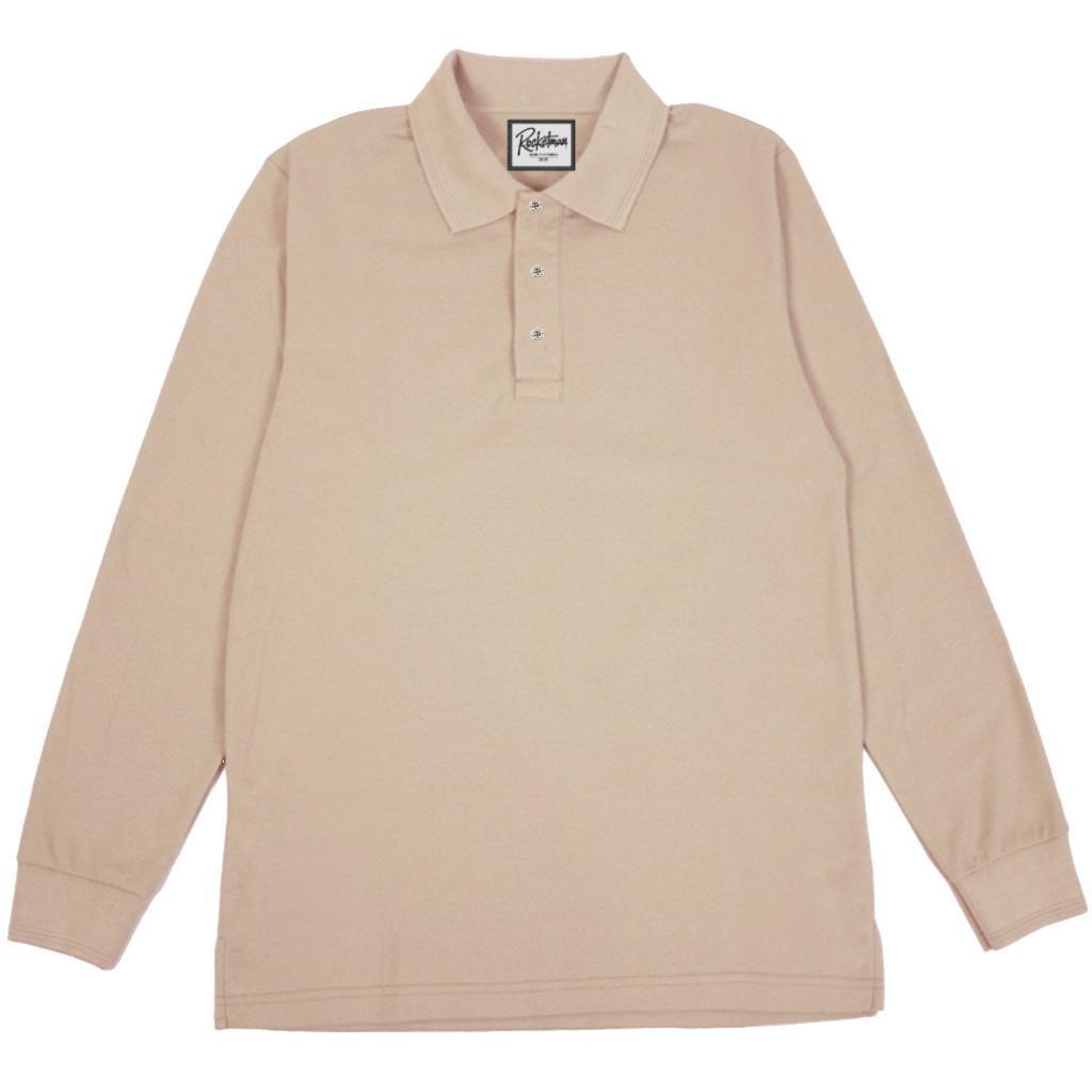 Rocketman - Poloshirt Panjang Polos Warna Cream Kaos Kerah Seragam Keren Pria Wanita