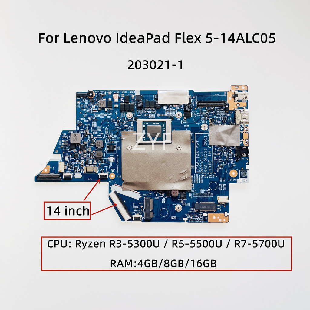 For Lenovo IdeaPad Flex 5-14ALC05 Laptop Motherboard 203021-1 5B21B84992 With Ryzen R3-5300U R5-5500
