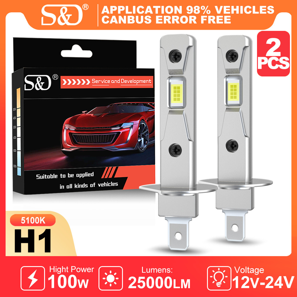 Lampu Depan Mobil LED S&D H1 100W Mini Canbus untuk Lampu Depan Mobil, Lampu Tanpa Kipas, Lampu Diod