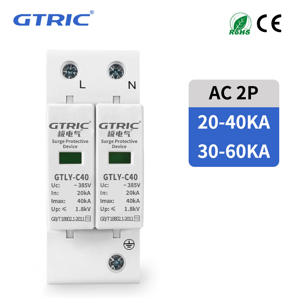 GTRIC 2P AC SPD Surge Protective Device 220V 385V 30KA 60KA Low-voltage Arrester Device Solar PV Pho
