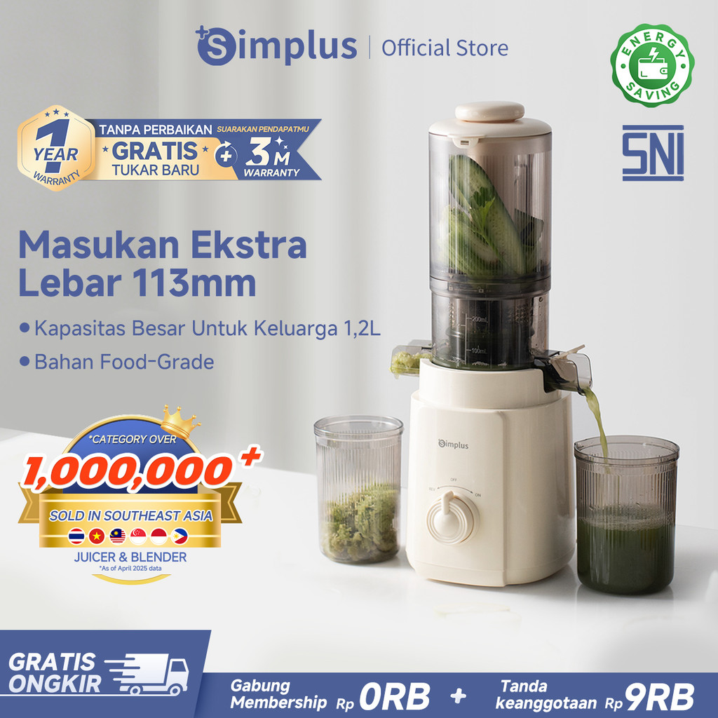 Simplus Blender 200W Slow Juicer Cold Press 113mm Easy Juice Cerat Lebar Sari Jus dan Ampas Terpisah
