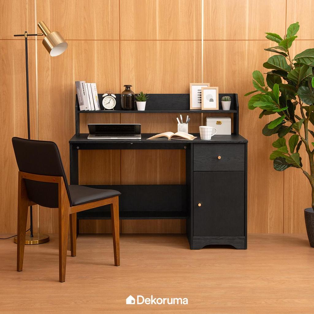 Dekoruma ZURI Meja Belajar dengan Rak Atas / Meja Komputer / Meja Kerja dan Kantor - Hitam